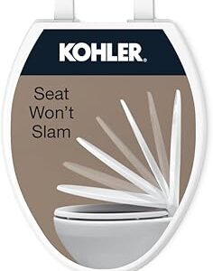 KOHLER 20110-0 Brevia, Slow Close Toilet Seat, Elongated Toilet Seat, Grip-Tight Bumpers Quick-Attach Hardware, White