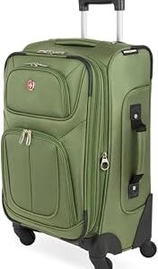 SWISSGEAR Sion Softside Expandable Spinner Luggage Durable Lightweight Travel Suitcase, Evergreen, Carry-On 21-Inch