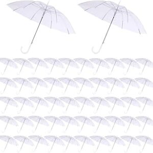 50 Pcs Wedding Clear Umbrella Bulk for Rain, Large Windproof Stick Umbrellas with White J-Hook Handle for Guests, Wedding Bride Groom Photography, Prom, Graduation, Golf, Parties, Transparent Umbrella