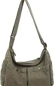 KBTYE Canvas Messenger Bag Cute Crossbody Tote Bag Shoulder for Women Men for School Aesthetic Hobo with Multiple Pockets