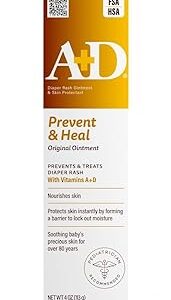 A+D Original Diaper Rash Ointment Prevents & Treats Diaper Rash, Moisturizing Skin Protectant with Vitamins A & D, Healing Skin Ointment for Dry and Cracked Skin 4oz