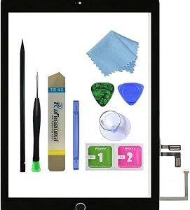 for Black iPad 5 2017 9.7 inch （A1822, A1823） Touch Screen Digitizer Assembly Replacement with Home Button, Camera Bracket, Pre-Installed Adhesive, Tool Repair Kit