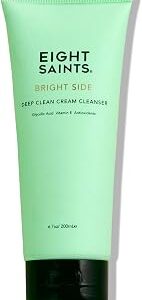 Eight Saints Bright Side Cream Facial Cleanser, Moisturizing Non-Foaming Daily Face Wash, Natural and Organic, Gentle and Effective Facial Cleanser, Makeup Remover, Nourishing and Hydrating, 6.7oz