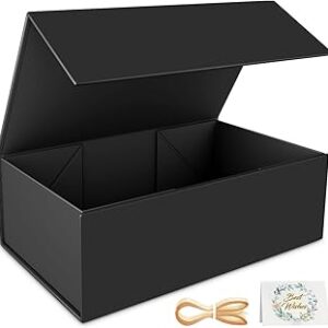 RYDDOY Black Gift Box, 9.5x6x3'' Gift boxes for Presents with Lids Magnetic Closure Rectangle Collapsible for Groomsman Proposal Box, Wedding, Christmas, Halloween, Birthday Gift Packging
