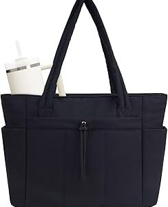 Wandering Nature Puffer Tote Bag with Cup Holder & Laptop Compartment & Trolley Sleeve for Travel, Work, Nurse, Women