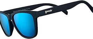 goodr Mick & Keith's Midnight Ramble Polarized Sunglasses for Men & Women, Medium Sized (OG), Black Solid Frame with Blue Mirrored Reflective Lenses, UV400 Protection, No Slip, No Bounce