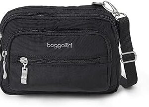 Baggallini Triple Zip Small Crossbody Bag for Women - 8x6 Lightweight Convertible Fanny Pack Belt Bag