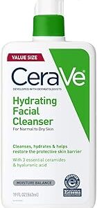CeraVe Hydrating Facial Cleanser, Moisturizing Face Wash For Dry Skin, Hyaluronic Acid + Ceramides + Glycerin, Hydrating Cleanser For Normal To Dry Skin, National Eczema Association Certified