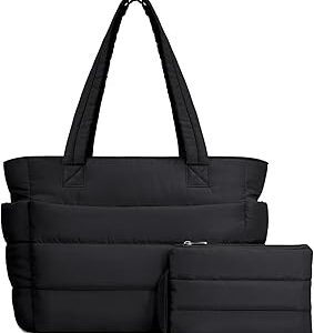 TOPDesign Puffer Tote Bag for Women, Lightweight Puffy Handbag with Compartments, Quilted Shoulder Bag for Work, Travel, Gym