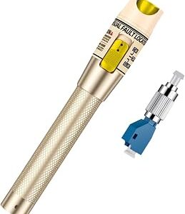 Visual Fault Locator,100-120KM Fiber Optic Cable Tester Meter, VFL Red Light Pen Light Source Testers (Golden)