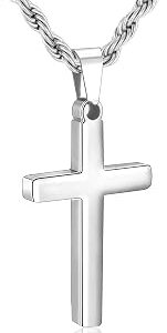 Cross Necklace for Boys Mens Stainless Steel Twisted Rope Chain Cross Pendant Rustproof Necklace for Teen Boy Mens Christian First Communion Confirmation Gifts for Boys