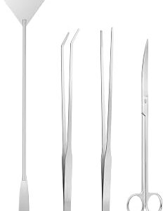 Ohtomber Aquascape Tools Aquarium Kit - 4PCS Terrarium Supplies Include Long Tweezers for Terrarium, Feeding Tongs, Aquarium Scissors, Algae Scraper for Fish Tank Cleaning Plant Trimming