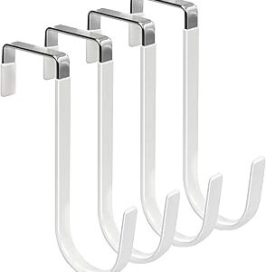 FYY Over the Door Hooks, 4 Pack Hangers Hooks with Rubber Prevent Scratches Heavy Duty Organizer for Living Room, Bathroom, Bedroom, Kitchen Hanging Clothes, Towels, Hats, Coats, Bags White