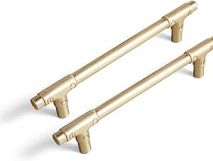 6 Pack Champagne Bronze Cabinet Pulls, 5 Inch Hole Center Modern Industrial T-Bar Drawer Handles, Solid Zinc Alloy Pipe Style Hardware for Kitchen Cupboard, Dresser, Wardrobe Renovation