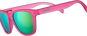goodr Flamingos on a Booze Cruise Polarized Sunglasses, Medium Sized (OG), Pink Translucent Frames with Teal Mirored Reflective Lens, UV400 Protection, No Slip, No Bounce