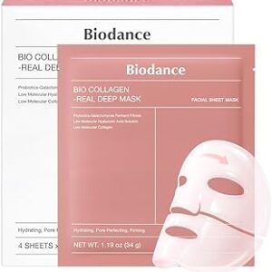 BIODANCE Bio-Collagen Real Deep Mask, Hydrating Overnight Hydrogel Face Mask, Pore Minimizing, Elasticity, Plumping, Travel Essentials & Self Care Gifts for Women, Korean Skin Care | 1.19oz(34g) x 4ea
