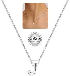 Turandoss S925 Sterling Silver Initial Necklaces for Women - Dainty Silver Letter Pendant Waterproof Silver Initial Necklace Hypoallergenic Jewelry Gifts for Women Girls