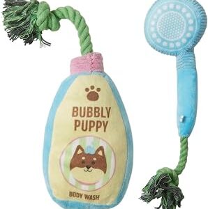 2-Pack Funny Squeaky Dog Toy Bundle - Cute Body Wash & Shower Head Plush Set - Interactive Spa Themed Soft Stuffed Toys for Puppies, Small & Medium Dogs - Dog Bath Time Gift
