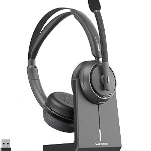 NUROUM HP31D Wireless Headset with Mic, Bluetooth Headset with Noise Cancelling Microphone for Work, Charging Stand/Mute Button, Dongle/USB for PC/Computer/Laptop for Zoom/Teams, Office