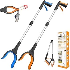 32 Grabber Reacher Tool, 2-Pack Foldable Reacher Grabber Pickup Tool with 360° Rotating Jaw & Magnet, Trash Picker Upper Grabber, Lightweight Grabbers for Seniors Heavy Duty