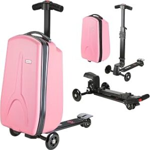 Scooter Luggage for Kids Scooter Suitcase for Ages 4-12, 4 in 1 Kids Luggage Boarding Suitcase Detachable & Foldable Scooter Travel Trolley Ride On Luggage-Pink