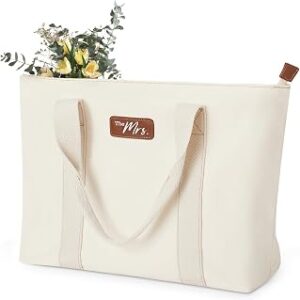 AW BRIDAL Monogram Canvas Tote Bag - Bride Mrs Wifey Gifts for Bride to Be, Large Zippered Gift Bag for Women Mom Sister