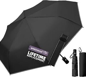 Compact Travel Windproof Umbrella, 43 Auto open/close Folding Quick Dry Umbrellas for Rain, Lightweight Portable Small for Backpack Car, Thoughtful Gift for Women Men Kids, TSA Approved