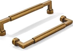 khtumeware 10-Pack 6-Inch(152mm) Antique Brass Cabinet Pulls,Vintage Brass Solid Handles for Kitchen Cabinets, Cupboards, Drawers and Bathroom Hardware