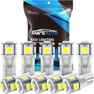 Marsauto 194 LED Bulb 6000K White 168 T10 2825 W5W 5SMD Replacement Bulbs for Car Dome Map Door Courtesy Side Marker Reading Glove Box License Plate Lights (Pack of 10)(Clear Lens Side Marker)