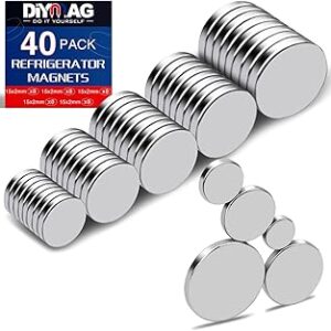 DIYMAG Small Rare Earth Magnets, 40 Pack, 5 Sizes - Neodymium Magnets for Refrigerator, DIY, Crafts, Kitchen & Office