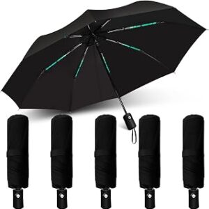 OSIMIG 5 Pcs Travel Umbrella, Small Black Compact Umbrellas Bulk, Automatic Windproof Portable Umbrellas for Rain, Men and Women