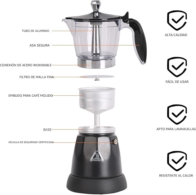 LAOION Cafetera Cubana, Cafetera Eléctrica de Espresso de 6 u 3 Tazas - Imagen 4