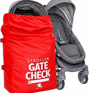J.L. Childress Gate Check Bag for Single & Some Double Strollers - Travel Bag for Airplane, Fits Most Standard Baby Strollers, Airport Accessories for Gate Check, Flying Essentials - Red