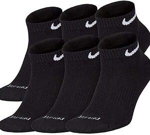 Nike Dri-Fit Training Everyday Plus MAX Cushioned Low-Cut Ankle Socks 6 Pair Black White Swoosh Logo Large 8-12