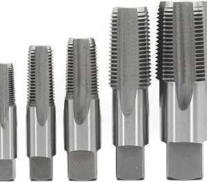 Drill America 5 Piece NPT Pipe Tap Set (1/8, 1/4, 3/8, 1/2 and 3/4), Carbon Steel Plumbing Tap Set, Plastic Pouch Case, POU Series