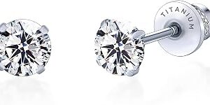 Limerencia Hypoallergenic G23 Implant Grade Titanium Screw Back Earrings Tragus 20G Helix F136 Piercing Post for Sensitive Ears Simulated Diamond Cartilage