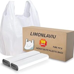 LimonLaviu Plastic Bags - 100 Pack (11.5'x 6.5 x 21') with Handles for Small Business, Restaurants, Grocery & Trash