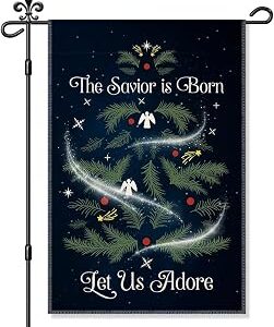 The Savior Is Born Let Us Alone Garden Flag, Funny Christmas Yard Festive Decor, Christmas Lawn Porch Décor, Winter Seasonal Housewarming Gifts for Friends Family, Xmas Welcome Decoration