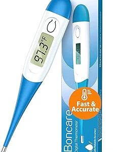 Boncare 10 Seconds Oral Thermometer for Adults and Kids - Accurate & Safe Rectal Thermometer for Baby with Fever Alarm, Digital Thermometer (Light Blue)