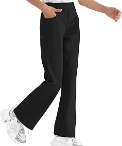 Dreammonkey Girls Flare Dress Pants Kids Bootcut School Uniform Slacks with Half Elastic Waist Size 6-15 Years