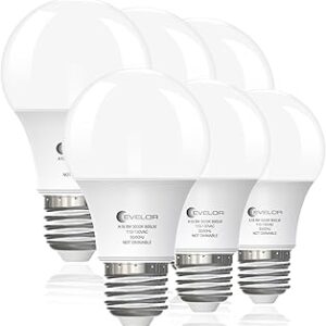 evelor 6-Pack A19 LED Light Bulbs,60 Watt Equivalent Daylight 5000K with E26 Base,Efficient 9W,800 Lumens Non-Dimmable LED Bulbs,15000 Hours, Ideal for Bedroom Living Room