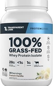 Transparent Labs Grass-Fed Whey Protein Isolate - Naturally Flavored, Gluten Free Whey Protein Powder with 28g of Protein per Serving & 9 Amino Acids - 30 Servings, French Vanilla