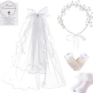 First Communion Veils Set 1st Communion Wreath Veil Pearl Bracelet Gloves Sock Accessories