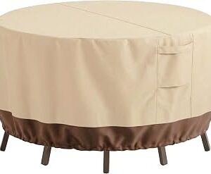 Vailge Round Patio Furniture Covers, 100% Waterproof Outdoor Table Chair Set Covers, Anti-Fading Cover for Outdoor Furniture Set, UV Resistant (Beige&brown, 84DIAx28H)