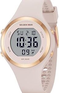 GOLDEN HOUR Waterproof Sport Women's Digital Chronograph Silicone Strap Watch