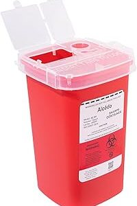 Alcedo Sharps Container for Home Use 1 Quart (1-Pack) | Biohazard Needle and Syringe Disposal | Small Portable Container for Travel and Professional Use
