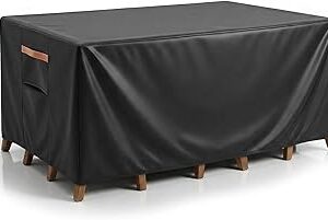 Outdoor Patio Furniture Cover Rectangular, Heavy Duty 600D Waterproof Cover for Table & Chair Set, Windproof, UV Resistant, All-Season Protection for Backyard,Deck & Garden,64 L x 52 W x 28 H,Black