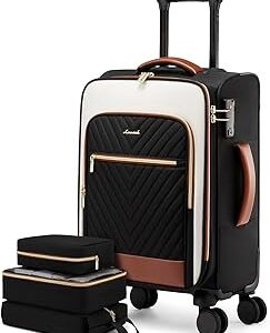 LOVEVOOK Carry On Luggage 22x14x9 Airline Approved,20 Inch Carry-on Suitcase for Women,Softside Suitcases with Wheels,Rolling Checked Luggage with TSA Lock,Lightweight Travel