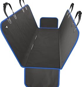 Active Pets Waterproof Hammock Standard Car Seat Cover, Fits Sedans Hatchbacks Crossovers Coupes Compact Vehicles, Secure Convertible Travel Bed Protects Backseat Cargo from Dogs, Black w/Blue Trim