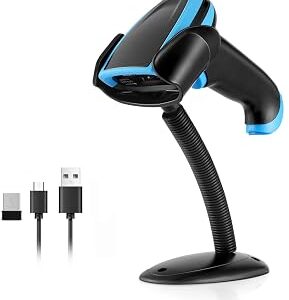 Barcode Scanner Onewscan Wireless 1D Laser Bar Code Scanners with Stand 2.4G Wireless & USB Wired Connection Plug and Play Handheld Bar Code Reader